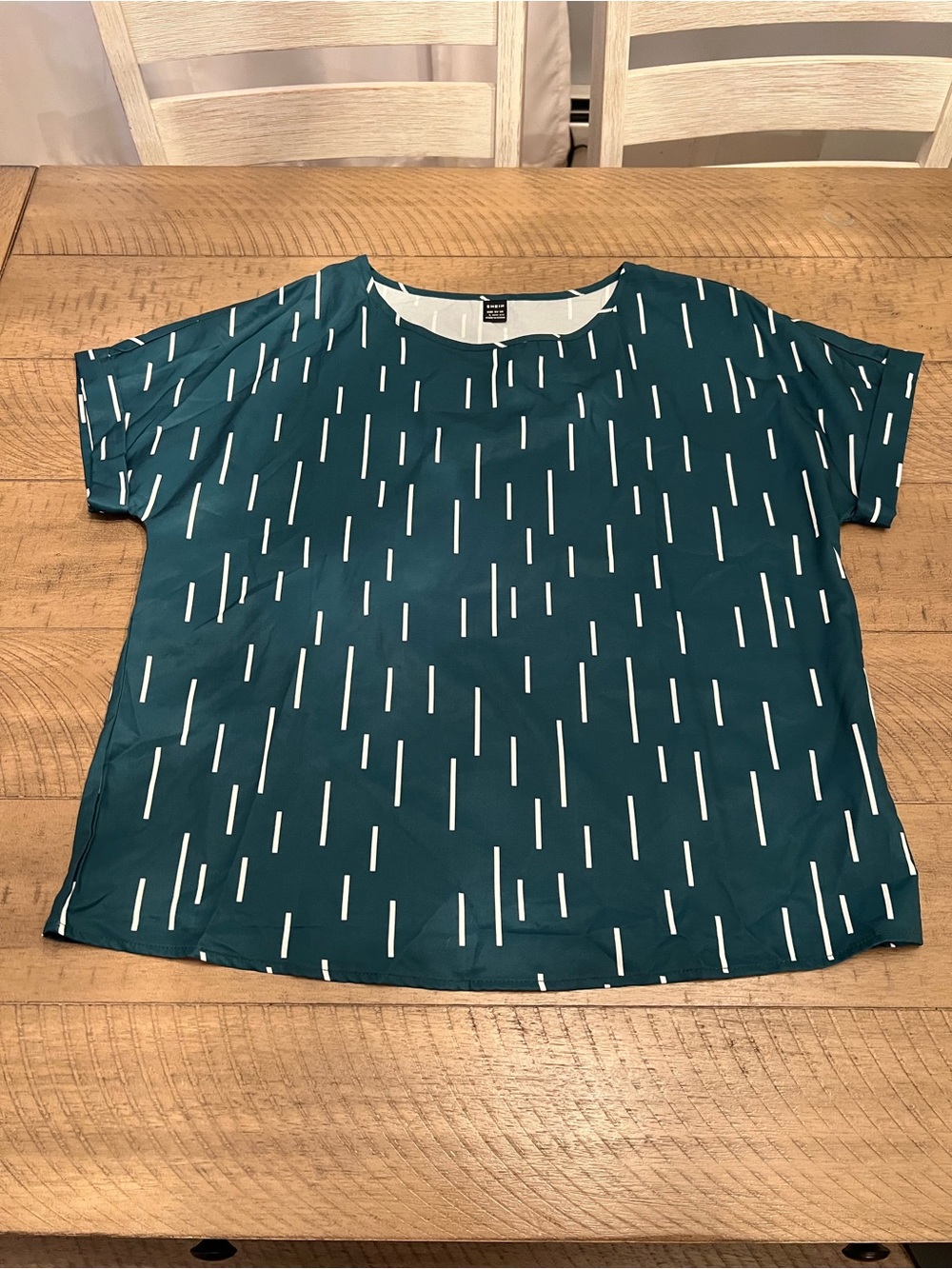 SHEIN Teal Blouse with White Stripe Detail